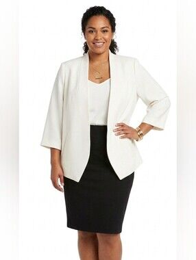 Size 14 Blazer Addition Elle White Open-Front Plus Size